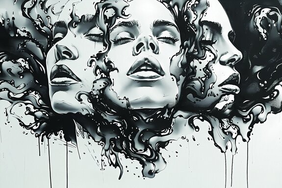 Fresque en noir et blanc avec visage de femme