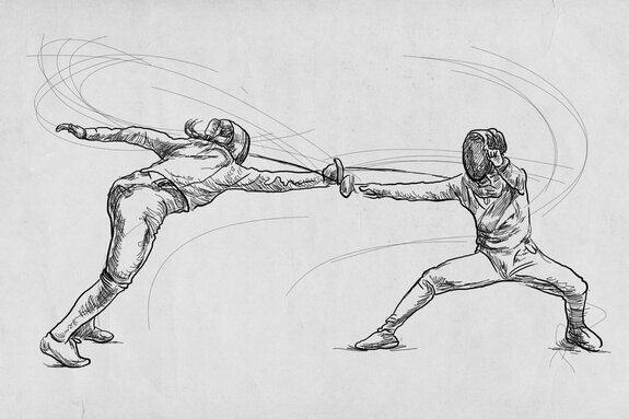 Femmes pratiquant le combat d'escrime