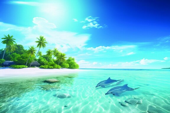 Île tropicale avec des dauphins