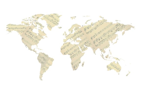 Carte du monde avec des notes de musique