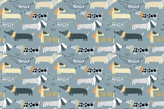 Chiens teckel peints de façon abstraite