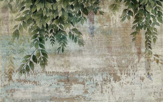 Feuilles vertes suspendues sur béton