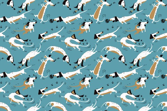 Motif de bande dessinée chiens sur fond bleu illustration