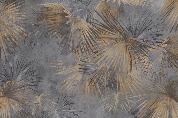 Feuilles de palmier brunes sur béton gris