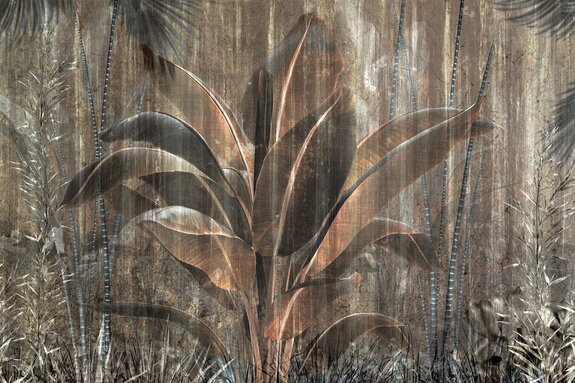 Feuilles de palmier dans une jungle sombre abstraite