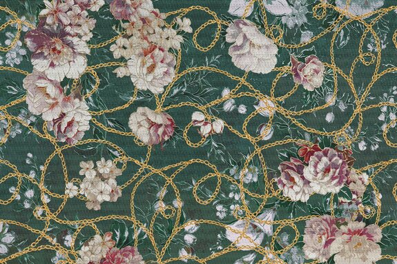 Pivoines sur une chaîne d'or sur fond vert