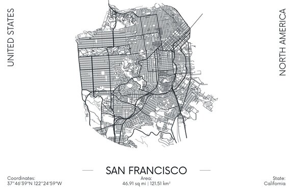 Vue carte de la ville de san francisco