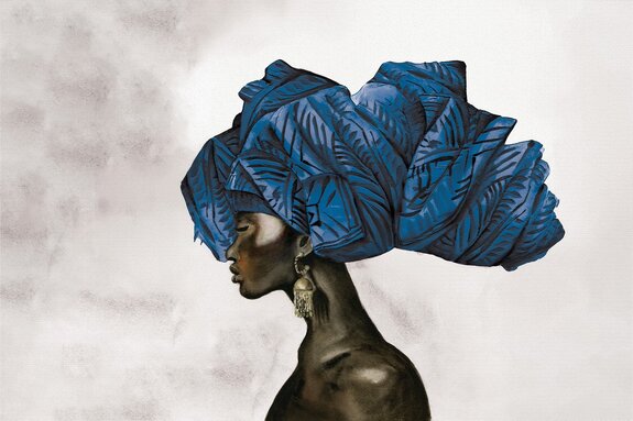 Femme africaine avec un turban bleu