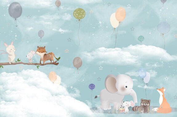 Animaux dans les nuages avec des ballons