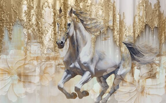 Cheval au galop avec imitation d’or