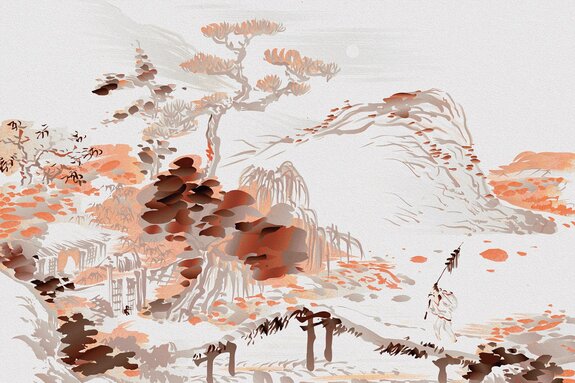 Aquarelle d'un jardin japonais