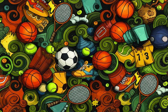 Motif jeunesse avec ballons et chaussures dans un style sportif