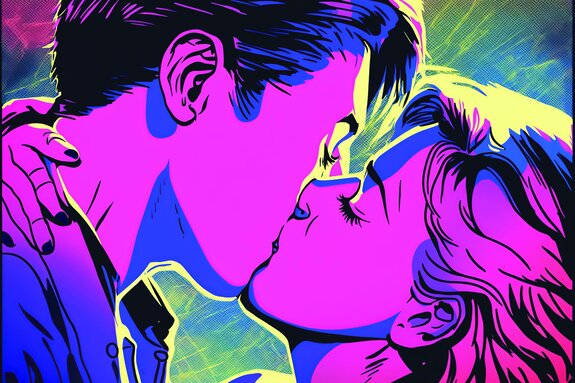 Baiser d'une femme et d'un homme en style pop art