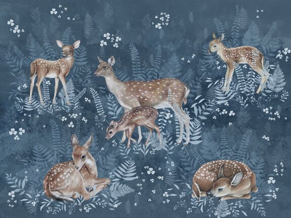 Animaux sauvages chevreuils dans une prairie avec des fougères