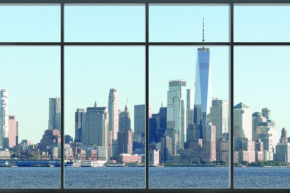 Panorama de new york depuis une fenêtre