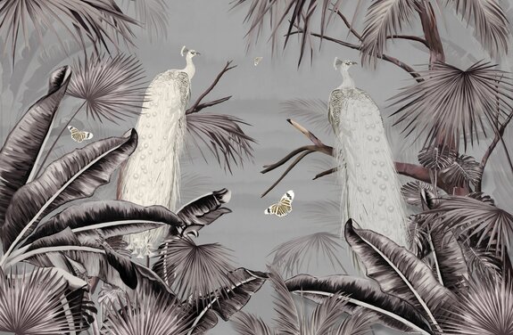 Paons dans un paysage tropical