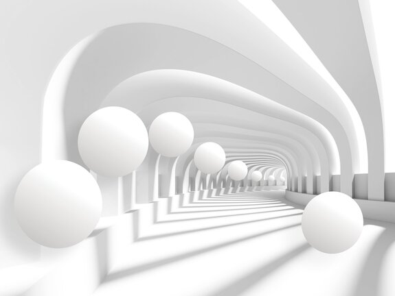 Sphères tridimensionnelles dans un tunnel futuriste