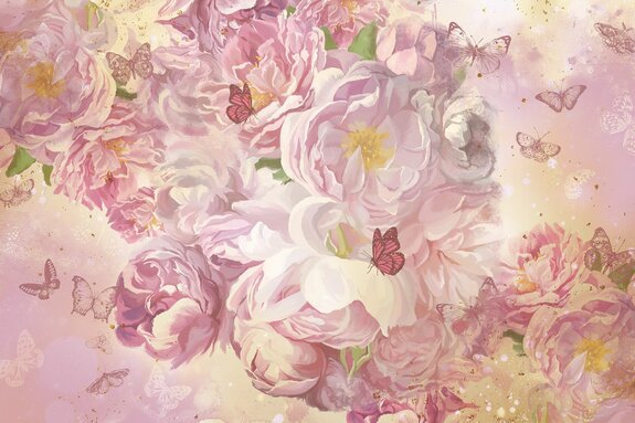 Fleurs roses et papillons motif en style peinture