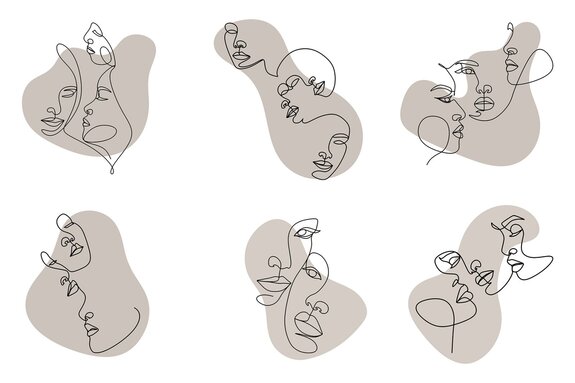 Illustration moderne de visages abstraits en style line art