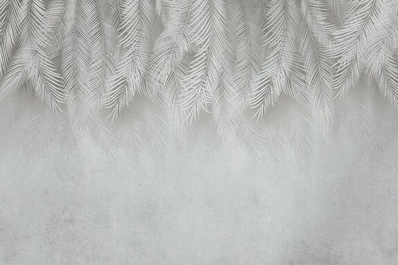 Feuilles de palmier blanches sur fond en béton avec un effet grunge