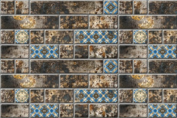 Mur de briques avec motifs ornementaux