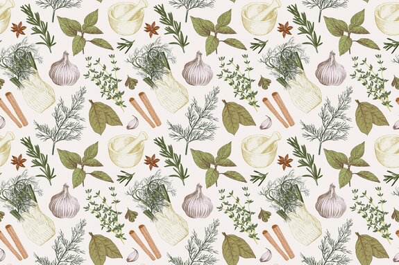 Motif décoratif avec des herbes et des légumes