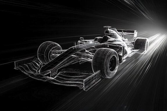 Croquis d'une voiture de formule 1 filant à toute vitesse