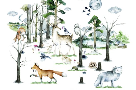 Scène forestière avec des animaux sauvages