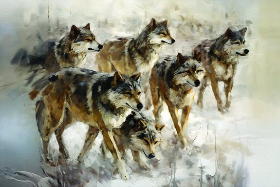 Aquarelle avec des loups peints﻿