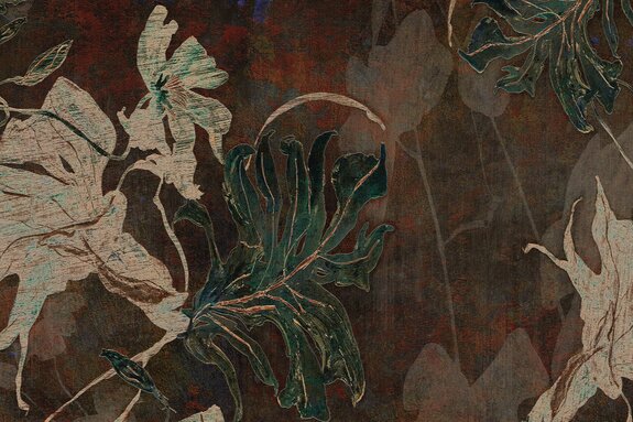 Feuilles tropicales sur une texture marron