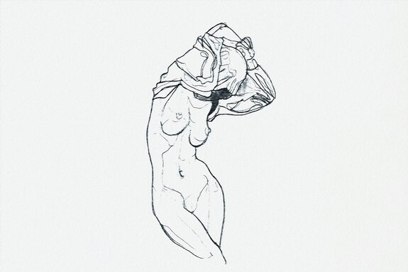 Croquis d'une silhouette féminine sur fond blanc