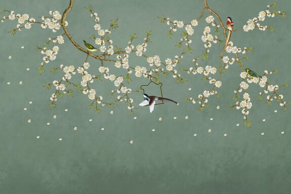 Branches de fleur de cerisier avec des oiseaux