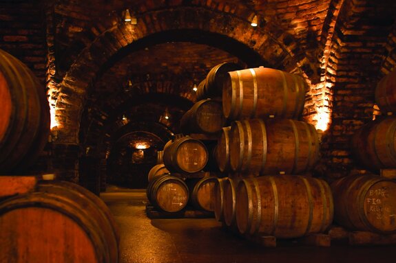 Cave sombre avec des tonneaux