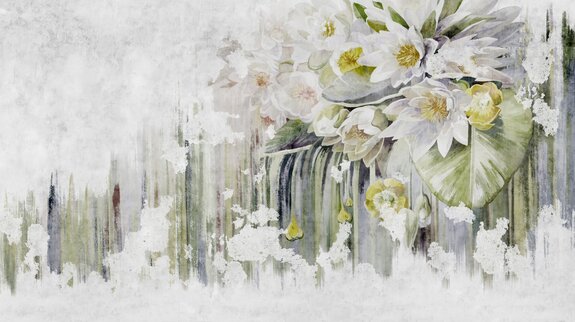 Fresque murale avec des fleurs de lys blanches