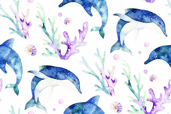 Dessin peint avec des dauphins et un récif