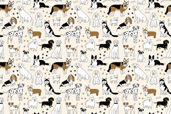 Chiens dessinés parmi des os et des pattes