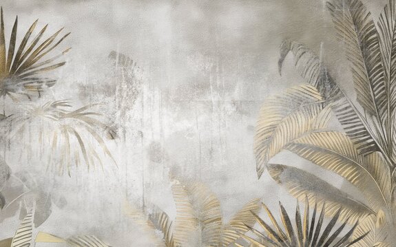 Grandes feuilles de palmier tropical sur fond en béton dans un style loft