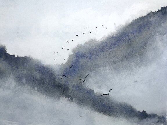 Oiseaux sur un fond aquarelle