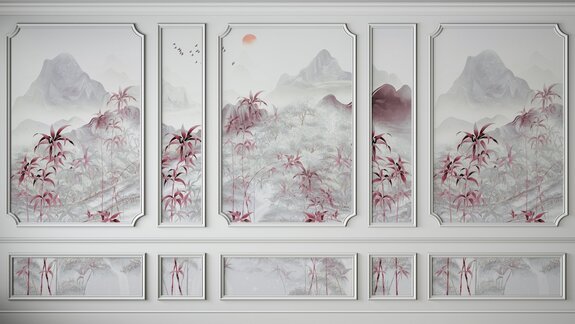 Paysage avec coucher de soleil dans un style chinois