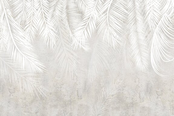 Feuilles de palmier blanches sur fond en béton