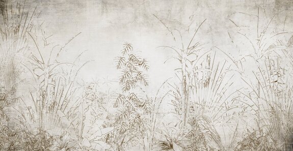 Plantes tropicales sur fond béton beige-gris