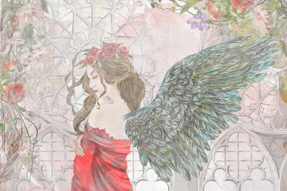 Femme ange au style gothique avec fleurs et ornements