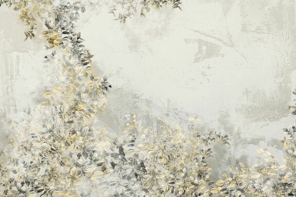 Feuilles grises et jaunes sur du béton