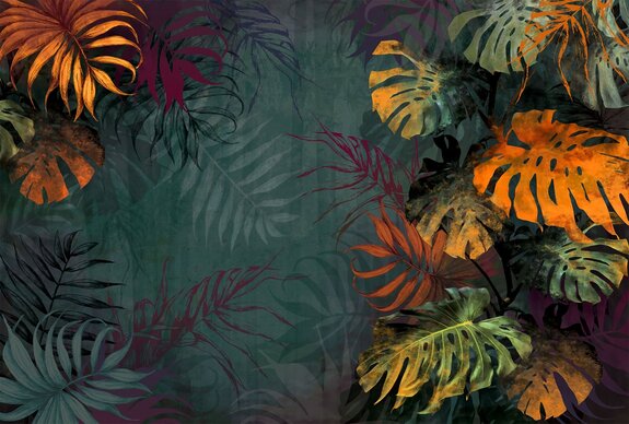 Feuilles de monstera colorées sur fond vert