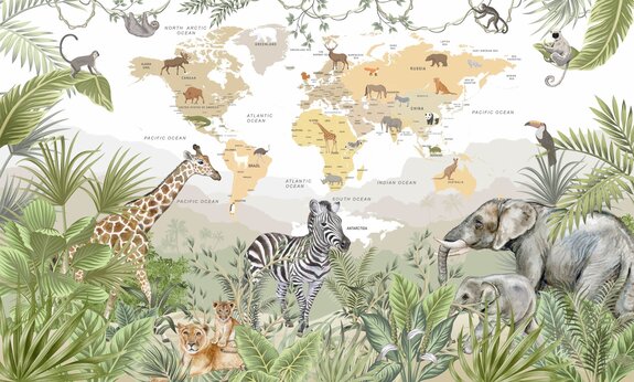 Carte du monde pour enfants avec des animaux