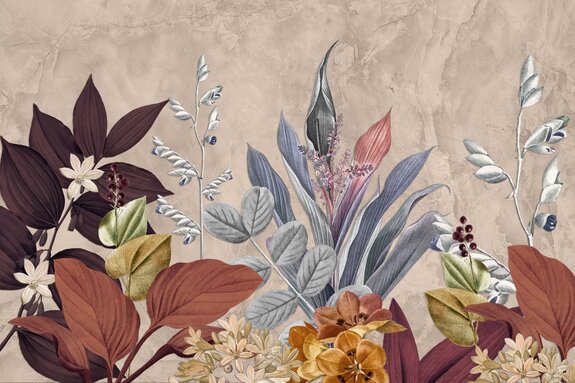 Feuilles tropicales colorées sur le mur