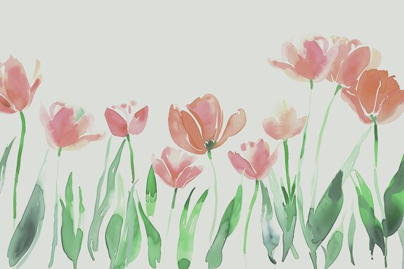 Tulipes rouges sur une prairie pastel
