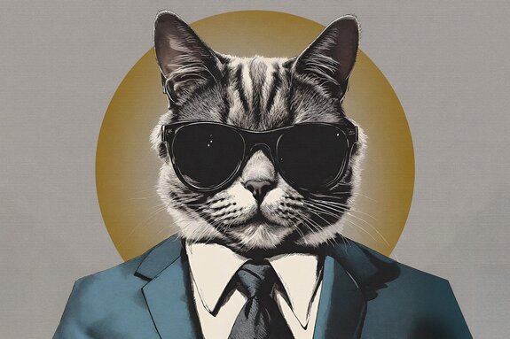 Portrait abstrait d’un chat en costume et lunettes