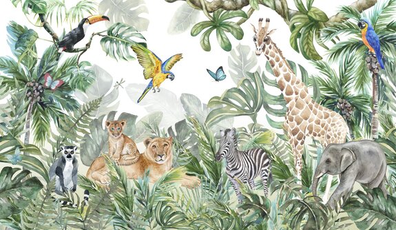 Animaux sauvages dans la jungle aquarelle