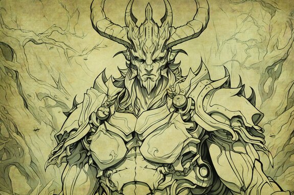 Dessin d'un démon avec un crâne et des ailes